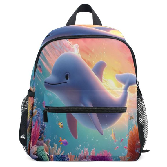 ALAZA Cartoon Dolphin Coral Sunset Pattern School Backpack Student Bookbag Mini Bag