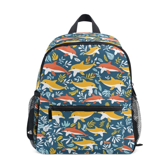 ALAZA Cartoon Dolphins and Leaf School Backpack Small Bookbag Mini Bags
