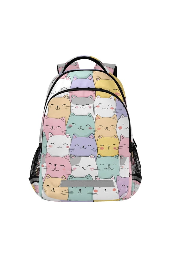 Cartoon Doodle Cats Backpack Elementary School Bag Bookbag Travel Rucksack