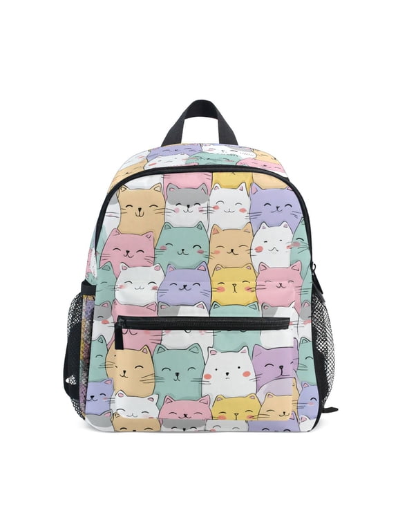 Cartoon Doodle Cats Toddler Backpack for Preschool Kindergarten Kids Bags