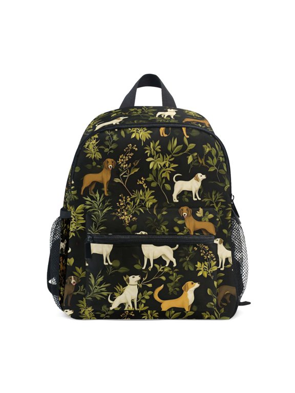 Cartoon Doodle Dogs Leaf Toddler Backpack for Preschool Kindergarten Kids Bags