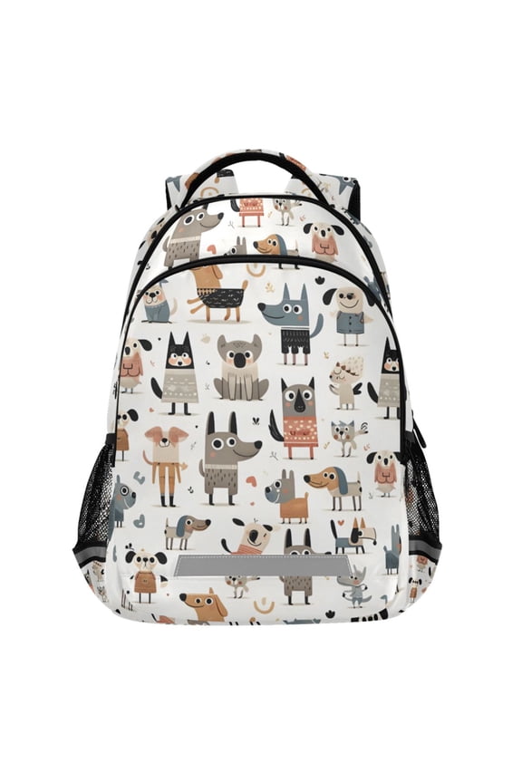 Cartoon Doodle Dogs Pattern Backpack Elementary School Bags Student Bookbag Travel Rucksack