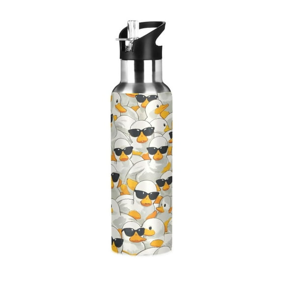 ALAZA Cartoon Ducks Water Bottle Insulated Flask Stainless Steel Straw Lid 20 oz