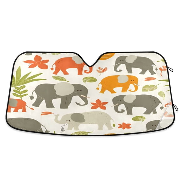 ALAZA Cartoon Elephants Leaves Windshield Sun Shade Car Foldable Visor Block UV Rays Protector 53"x23.5"