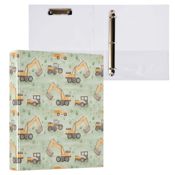 ALAZA Cartoon Excavator Trucks Hardcover 3 Ring Binder 1.5" D-Rings with Interior Pockets Binders School 1 PC