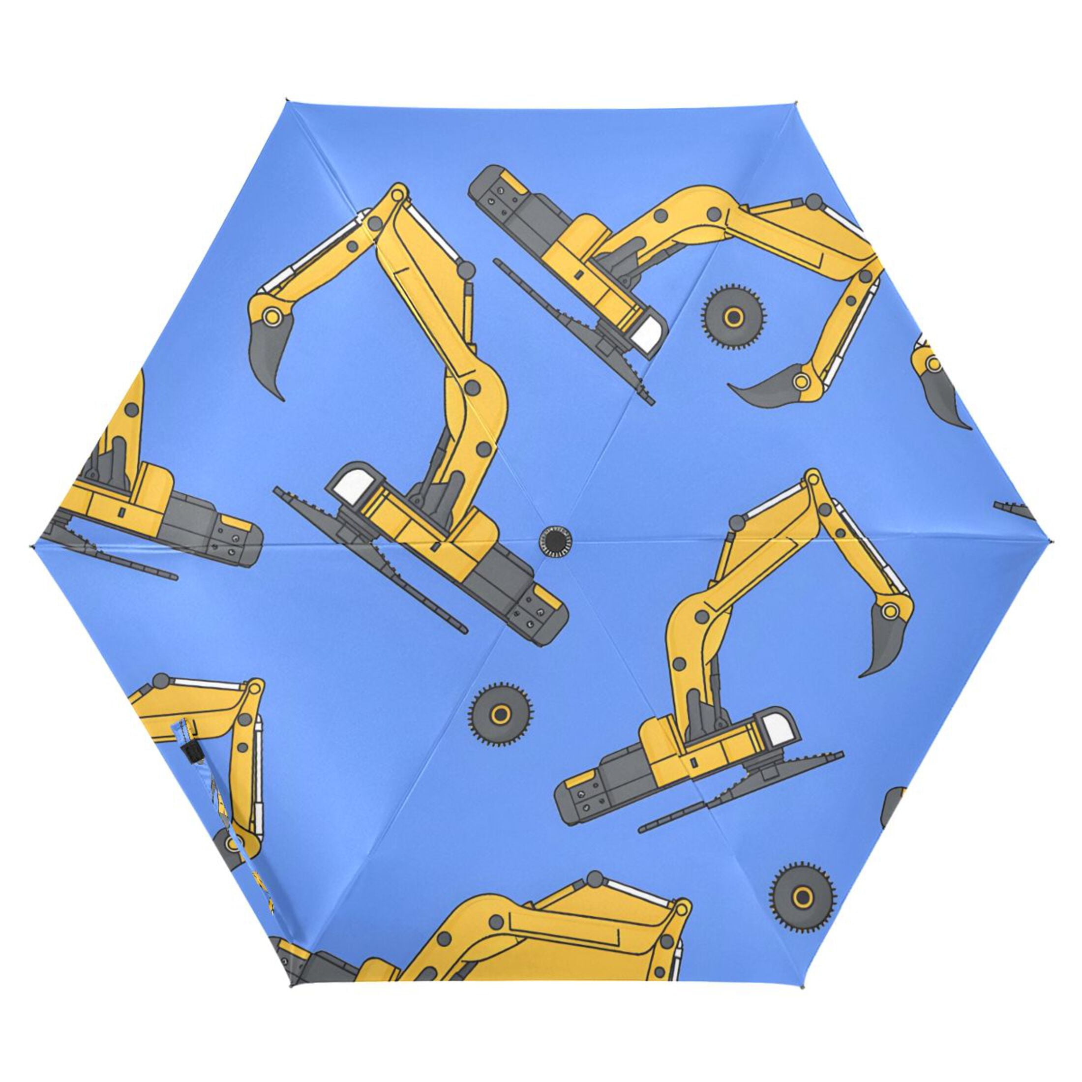 ALAZA Cartoon Excavator Trucks UPF 50+ Compact Folding Umbrella for Rain Travel Umbrella Packable