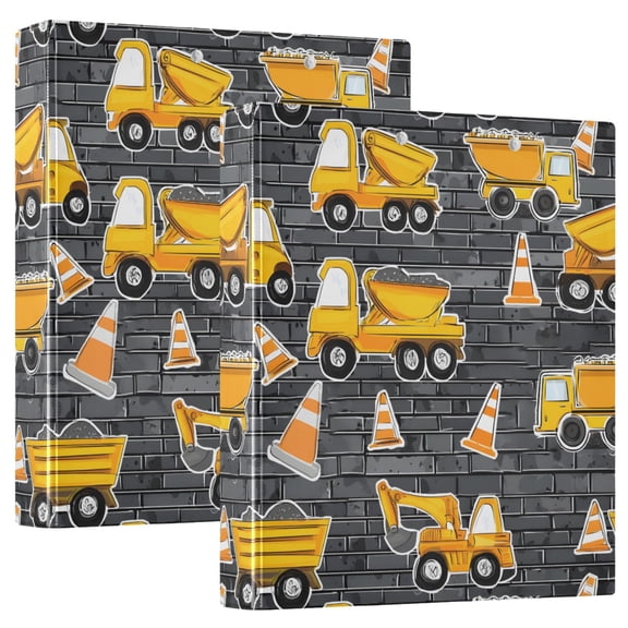 ALAZA Cartoon Excavator Trucks-h1 Hardcover 3 Ring Binder 1.5" D-Rings with Interior Pockets Binders School 2 PCs