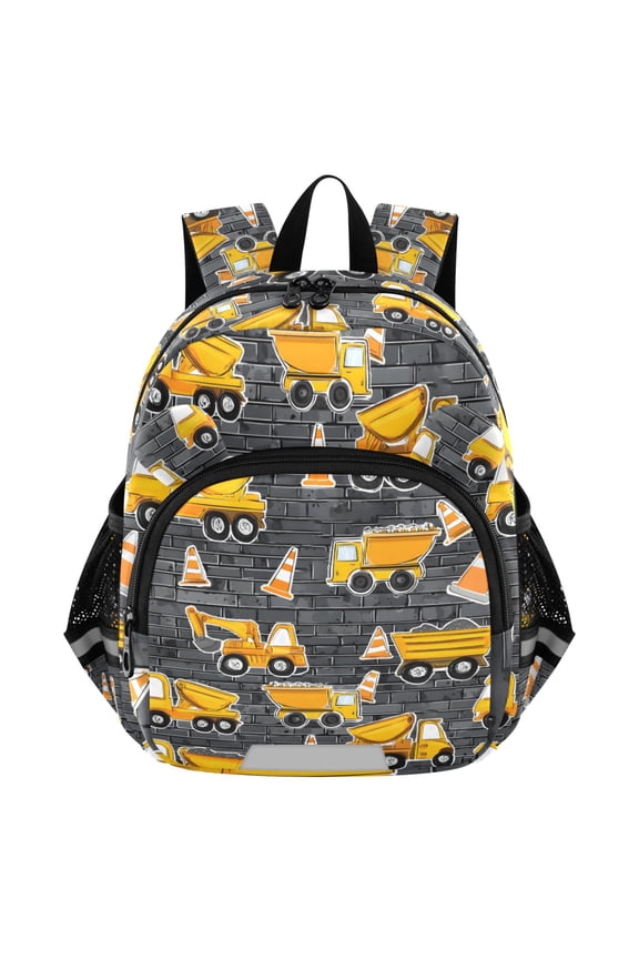 Cartoon Excavator Trucks-h1 Mini Backpack School Bookbag Age 3-7 Medium