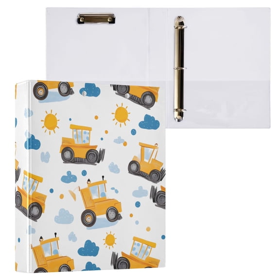 ALAZA Cartoon Excavator Trucks-h5 Hardcover 3 Ring Binder 1.5" D-Rings with Interior Pockets Binders School 1 PC
