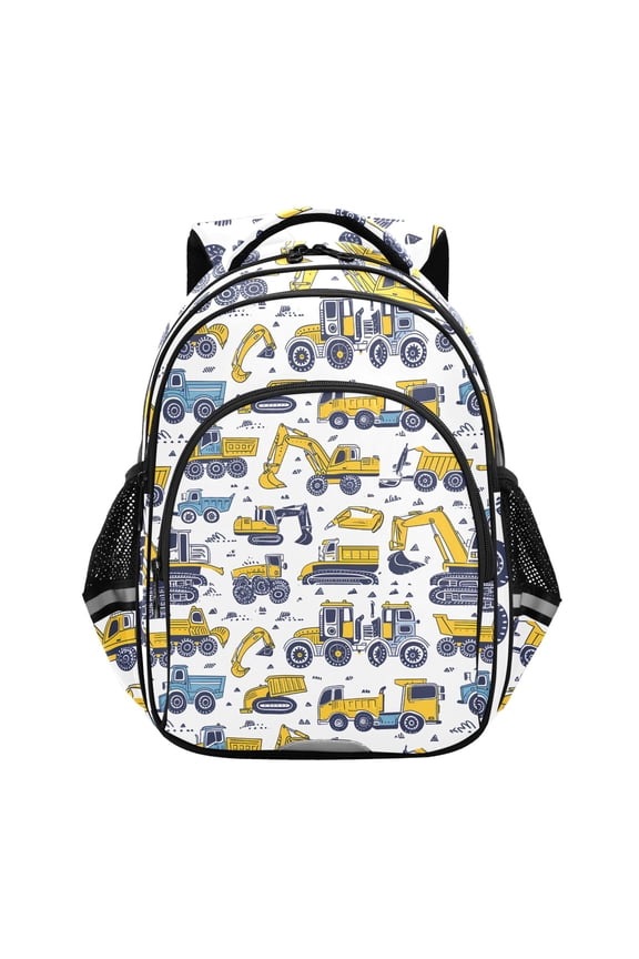 Cartoon Excavator and Trucks School Backpack Elementary Bag Bookbag Travel Rucksack