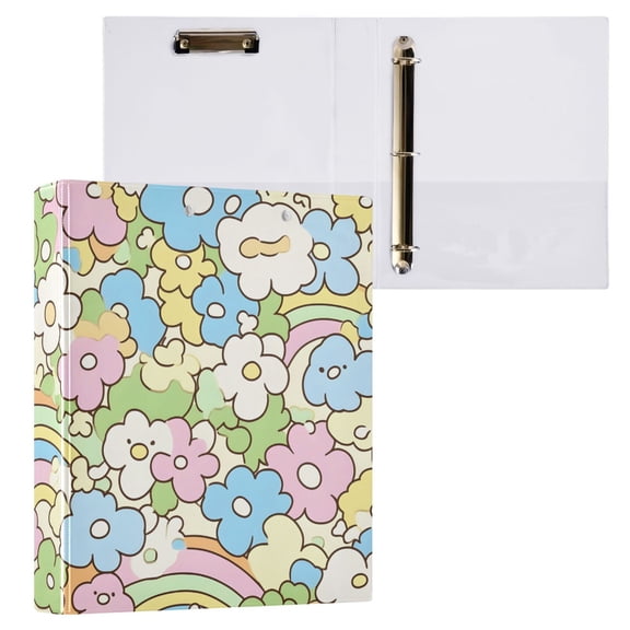 ALAZA Cartoon Flower Rainbow Hardcover 3 Ring Binder 1.5" Round Rings Interior Pockets Binders Organizer 1 Pack