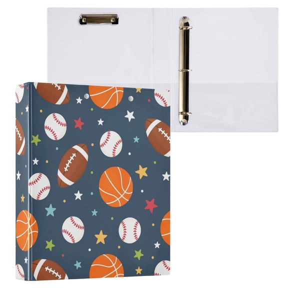 ALAZA Cartoon Football Baseball Basketball Hardcover 3 Ring Binder 1.5" D-Rings with Interior Pockets Binders School 1 PC