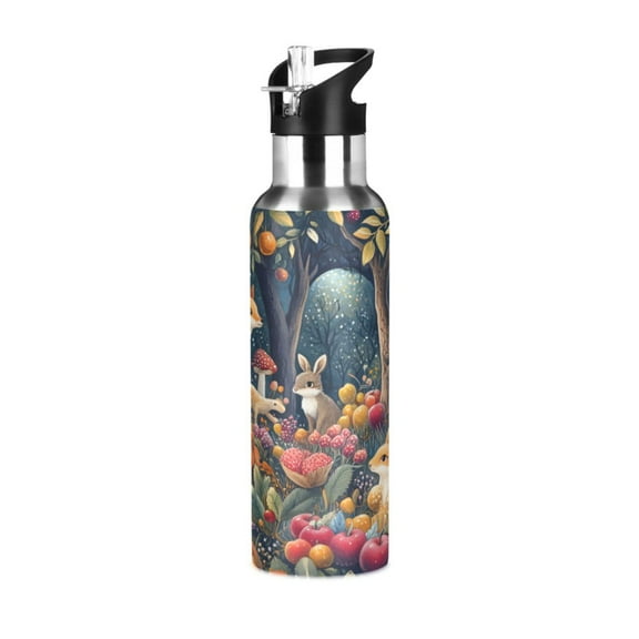 ALAZA Cartoon Fox Water Bottle Insulated Flask Stainless Steel Straw Lid 20 oz