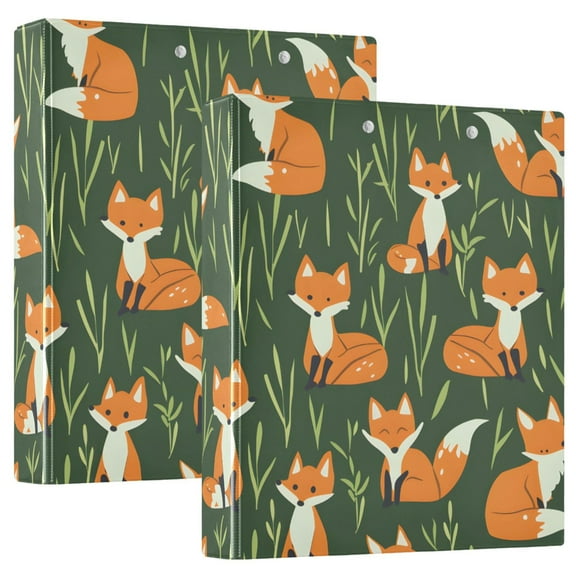 ALAZA Cartoon Foxes Hardcover 3 Ring Binder 1.5" Round Rings Interior Pockets Binders Organizer 2 Pack