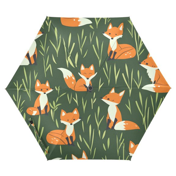 ALAZA Cartoon Foxes UPF 50+ Compact Folding Umbrella for Rain Travel Umbrella Packable