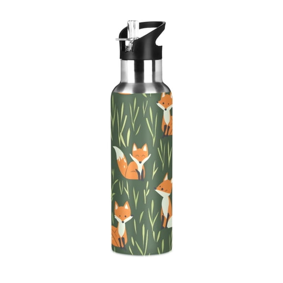 ALAZA Cartoon Foxes Water Bottle Insulated Flask Stainless Steel Straw Lid 20 oz