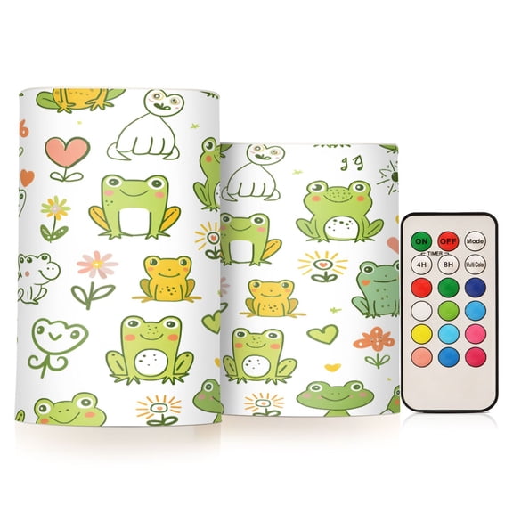 ALAZA Cartoon Frog Floral 2 PCs LED Flickering Flameless Candles with Remote Timer Battery Operated Candle