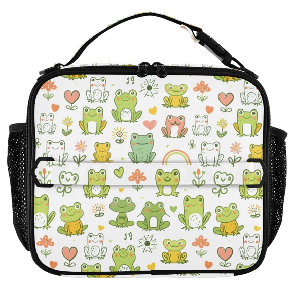 ALAZA Cartoon Frog Floral Insulated Lunch Box Lunch Bag Cooler Tote with Shoulder Strap
