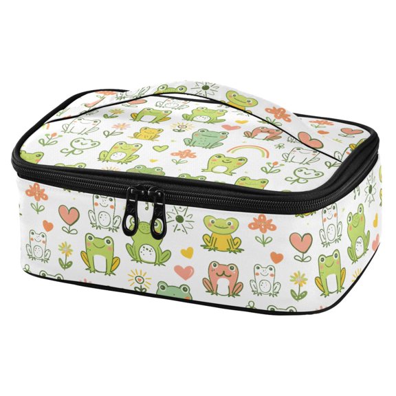ALAZA Cartoon Frog Floral Lunch Box Insulated Cooler Tote Bag Reusable School Picnic Travel Office