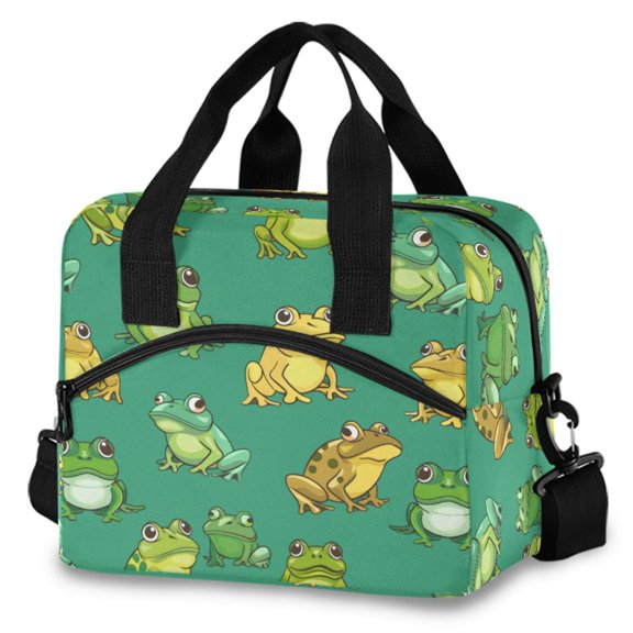 ALAZA Cartoon Frog Insulated Lunch Box Large Reusable Cooler Bag with Shoulder Strap