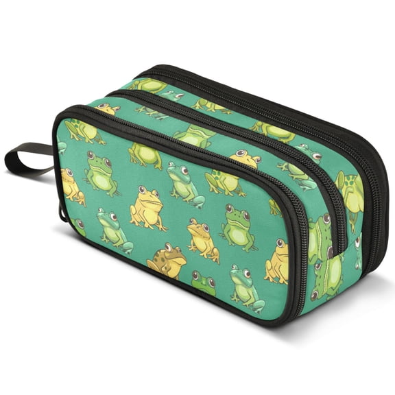 ALAZA Cartoon Frog Pencil Case Bag Large 3 Compartment Pen Pouch Holder Box Storage Organizer