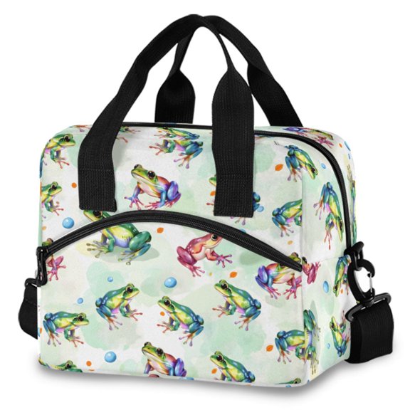 ALAZA Cartoon Frogs Green Insulated Lunch Box Large Reusable Cooler Bag with Shoulder Strap