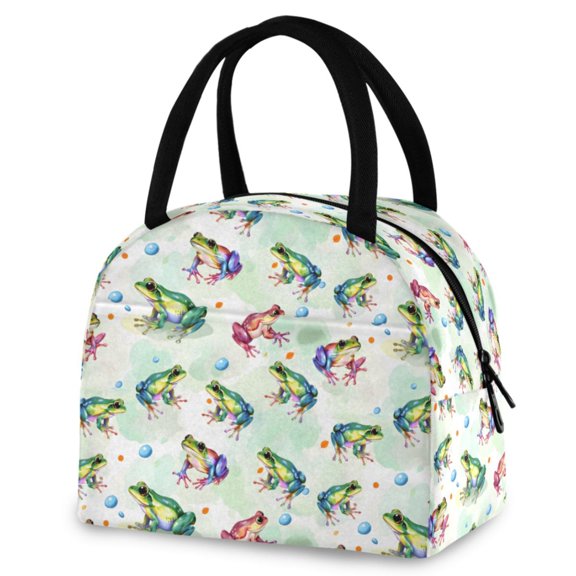 ALAZA Cartoon Frogs Green Insulated Lunch Box Reusable Cooler Tote Bag Work Office Picnic