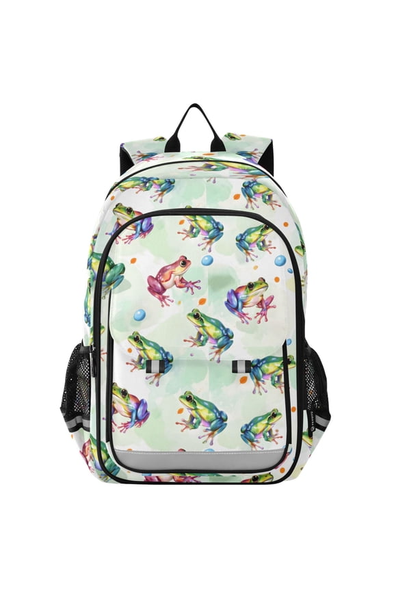 Cartoon Frogs Green Laptop Backpack Purse Travel Bag Casual School Bookbag Rucksack for Women Men