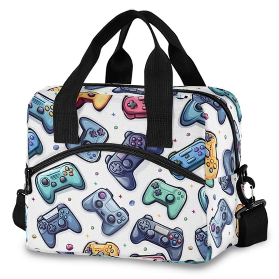 ALAZA Cartoon Game Controller Insulated Lunch Box Large Reusable Cooler Bag with Shoulder Strap