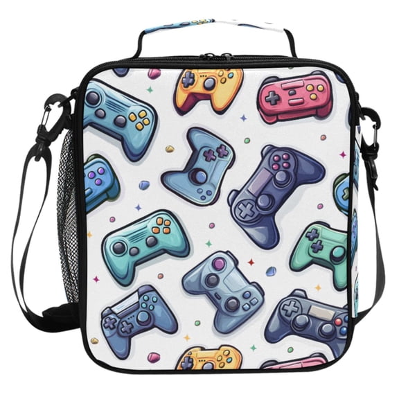 ALAZA Cartoon Game Controller Lunch Box Insulated Cooler Lunch Bag with Shoulder Strap Meal Prep Tote