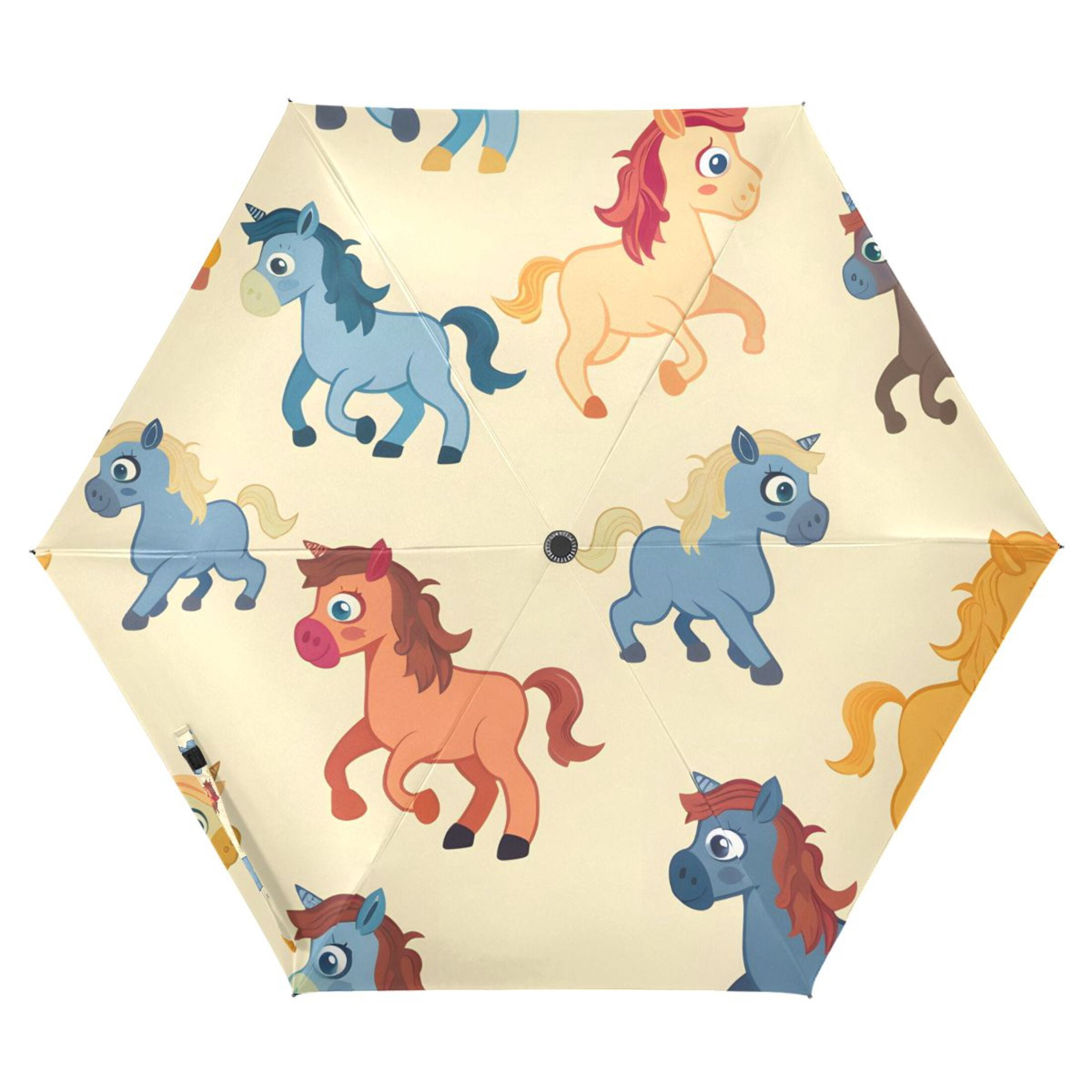 ALAZA Cartoon Horse UPF 50+ Compact Folding Umbrella for Rain Travel Umbrella Packable