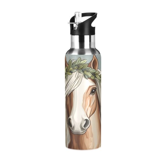 ALAZA Cartoon Horse Water Bottle Insulated Flask Stainless Steel Straw Lid 20 oz