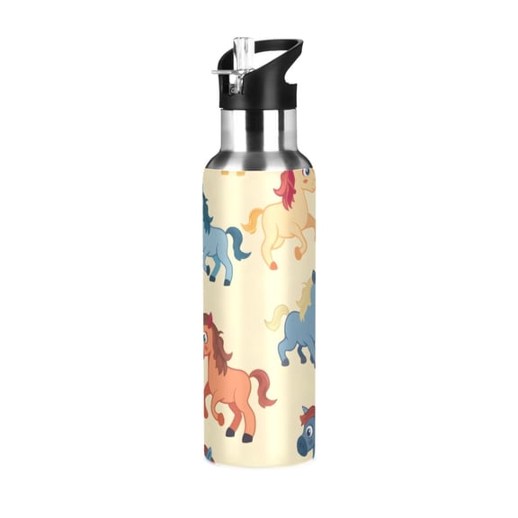 ALAZA Cartoon Horse Water Bottle Insulated Flask Stainless Steel Straw Lid 20 oz
