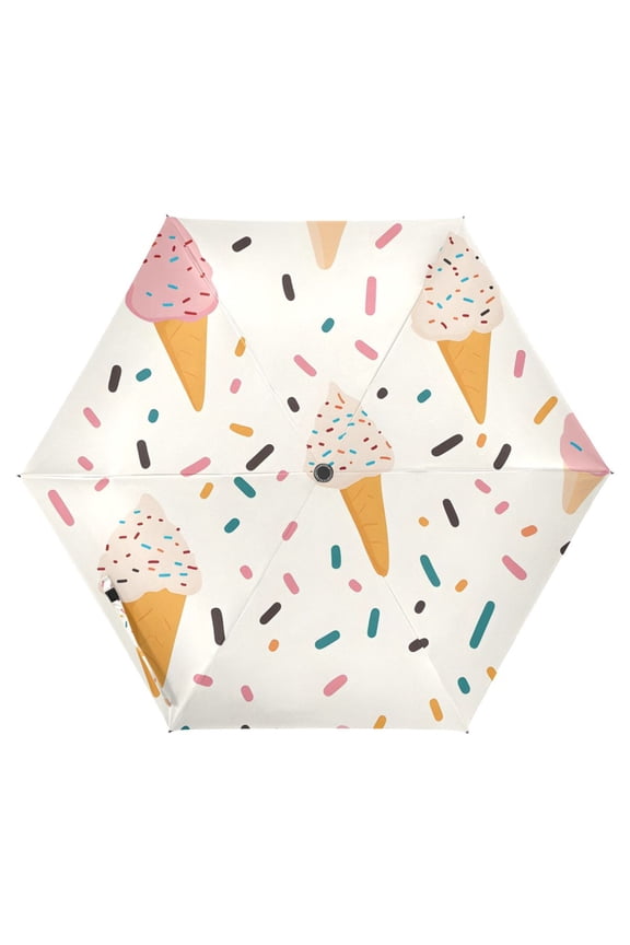 Cartoon Ice Cream UPF 50+ Compact Folding Umbrella for Rain Travel Umbrella Packable