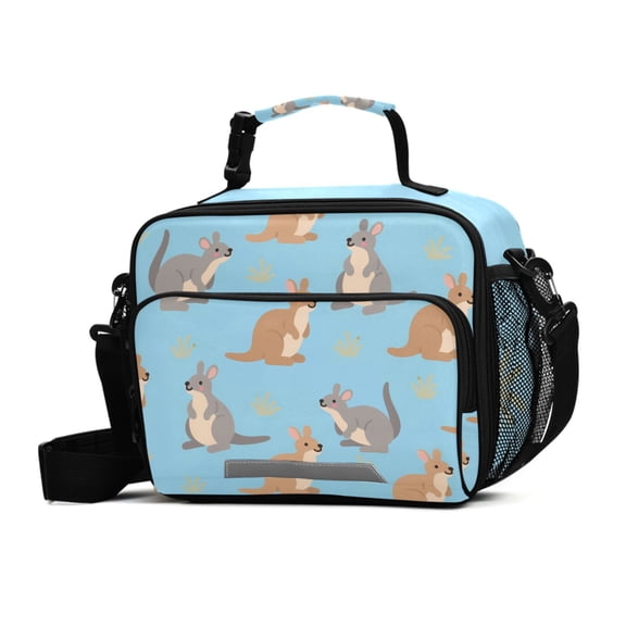 ALAZA Cartoon Kangaroo Blue Lunch Box Insulated Cooler Bag Reusable Tote Bags Shoulder Strap