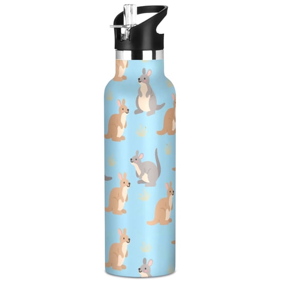 ALAZA Cartoon Kangaroo Blue Pattern Stainless Steel Water Bottle Vacuum Insulated Leak-Proof Tumbler with Straw Handle 20oz