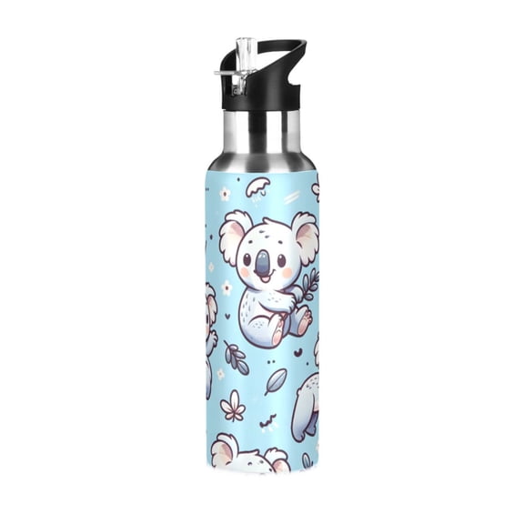 ALAZA Cartoon Koala with Leaf Water Bottle Insulated Flask Stainless Steel Straw Lid 20 oz