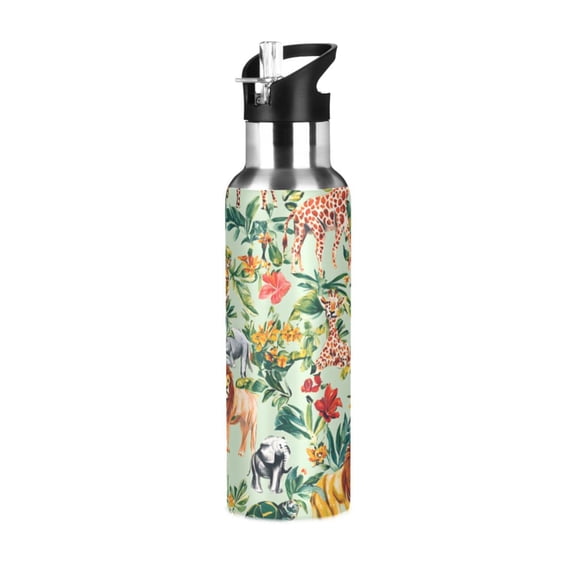 ALAZA Cartoon Lions Animal Water Bottle Insulated Flask Stainless Steel Straw Lid 20 oz