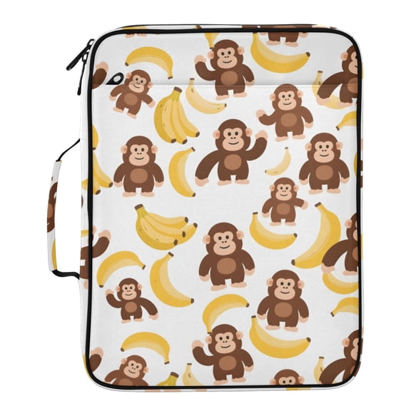 ALAZA Cartoon Monkey Bananas Cute Pattern Expanding Accordion File Folder 3 Ring Zipper Binder Organizer Portable Document Bag