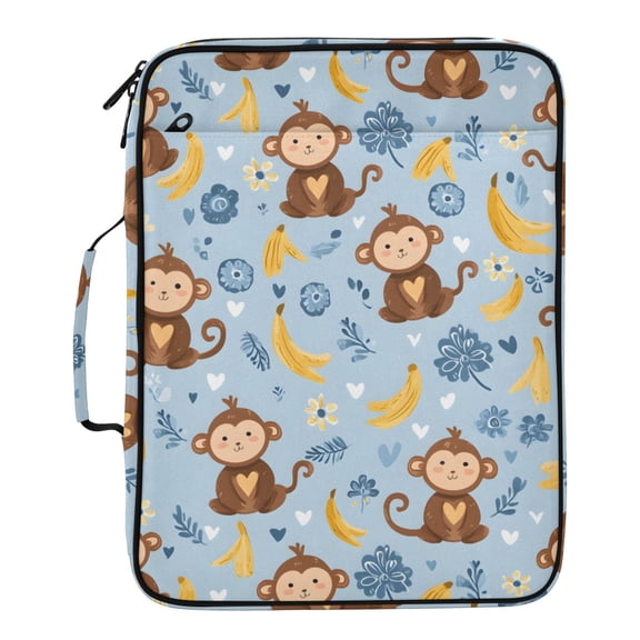 ALAZA Cartoon Monkey Bananas Pattern Expanding Accordion File Folder 3 Ring Zipper Binder Organizer Portable Document Bag