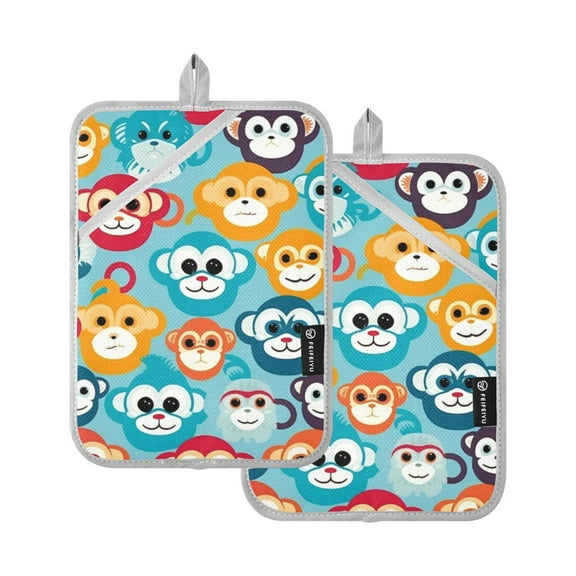 ALAZA Cartoon Monkey Cute Pot Holders Set of 2 Heat Resistant Kitchen Oven Mitts