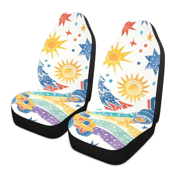 ALAZA Cartoon Monster Trucks Car Seat Covers 2 PCs Universal Auto Front Seats Interior Protector