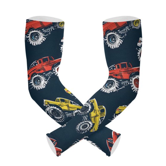 ALAZA Cartoon Monster Trucks Comic UV Sun Protection Arm Sleeves UPF 50+ Compression Cooling Sleeve 1 Pair