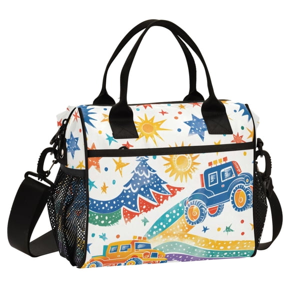 ALAZA Cartoon Monster Trucks Print Cooler Lunch Bag Insulated Reusable Lunch Tote Large Leakproof Thermal Lunch Box for Work School Picnic Travel Small