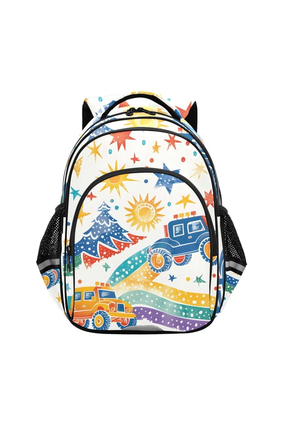 Cartoon Monster Trucks School Backpack Elementary Bag Bookbag Travel Rucksack