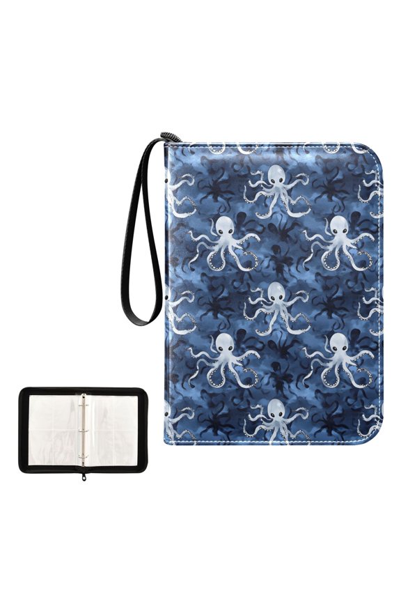 Cartoon Octopus Blue Trading Card Binder 4 Pocket Cards Collection Album 400 Folder Holder