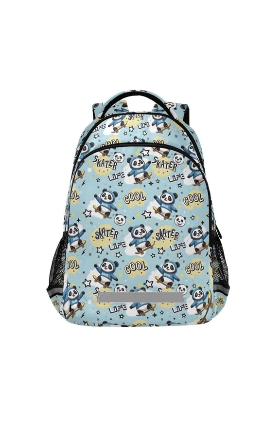 Cartoon Pandas Skating Backpack Elementary School Bag Bookbag Travel Rucksack