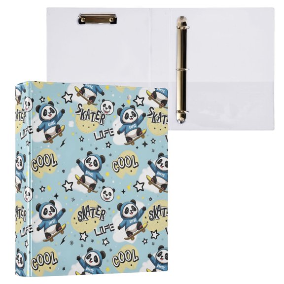 ALAZA Cartoon Pandas Skating Hardcover 3 Ring Binder 1.5" D-Rings with Interior Pockets Binders School 1 PC