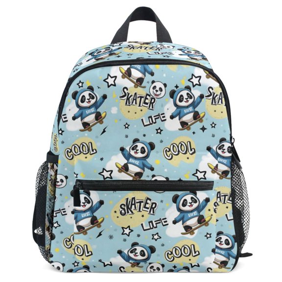 ALAZA Cartoon Pandas Skating Pattern School Backpack Student Bookbag Mini Bag