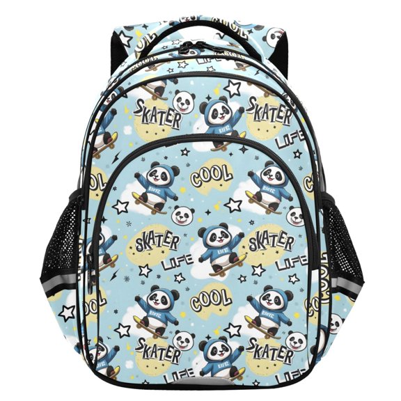 ALAZA Cartoon Pandas Skating School Backpack Elementary Bag Student Bookbag Travel Rucksack
